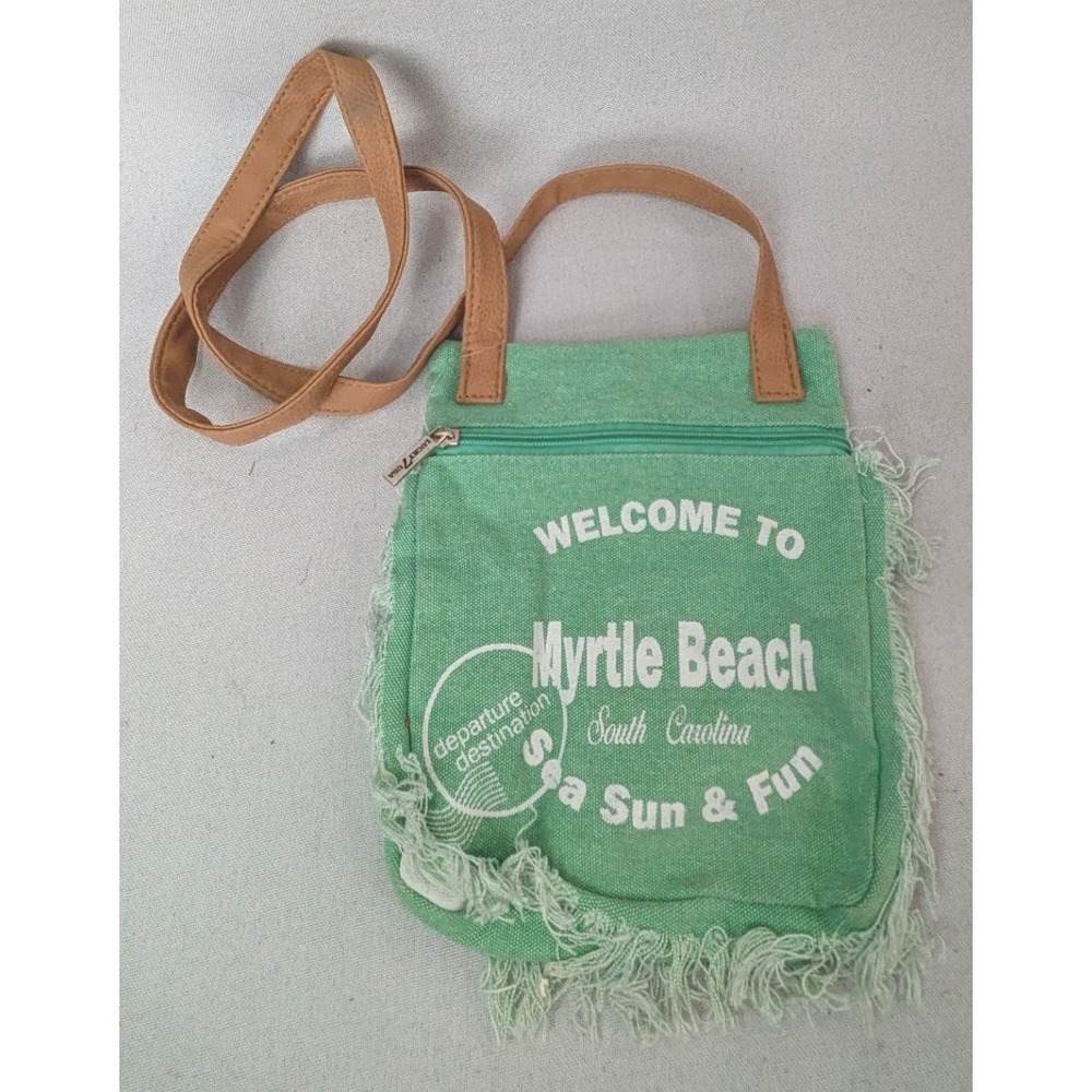 Lucky 7 USA Crossbody Bag Womens Small Green Good Myrtle Beach Frayed Canvas